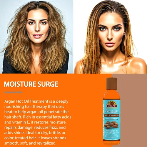 Vista 3 de OKAY Tratamiento capilar de aceite caliente de argán 100% natural, aceite de argán para el cabello, aceite para cabello encrespado seco dañado