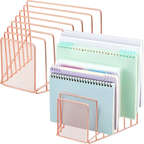 Vista 10 de Organizador de archivos de alambre de 7 secciones para escritorio, soporte de archivos inclinados de malla metálica, estante para carpetas de cartas