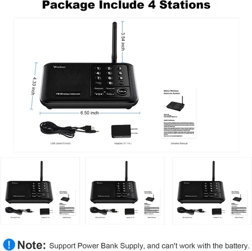 Vista 7 de Wuloo Intercomunicadores inalámbricos para el hogar, rango de 5280 pies, 10 canales 3 códigos, sistema de intercomunicación inalámbrico para casa