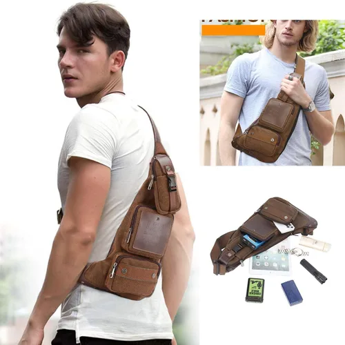 Vista 7 de Leathario Bolso bandolera de cuero para hombre, bolso de pecho de un hombro, bolso cruzado mochila para hombre, Einheitsgröße, Bolsos de hombro