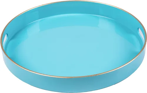 Vista 22 de MAONAME - Bandeja decorativa verde oscuro, bandeja de servir redonda de 13 pulgadas con asas, bandejas de plástico para mesa de café, bandejas