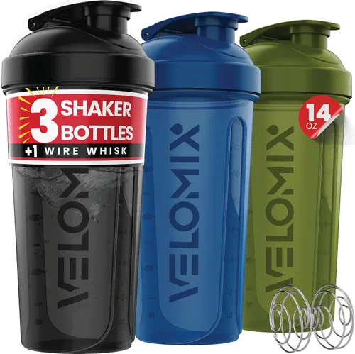 Vista 10 de VELOMIX Paquete de 2 botellas mezcladoras de proteínas de 28 onzas para mezclas de proteínas, colores tierra Wire Whisk Included, Leak Proof