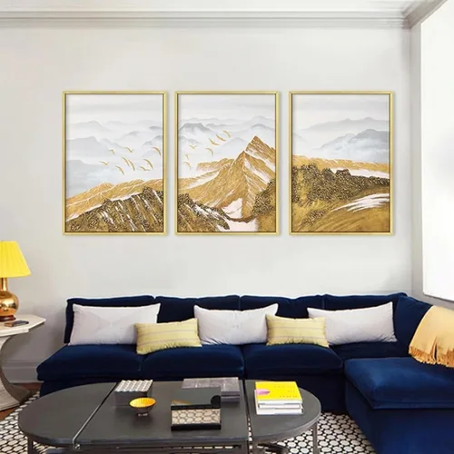 Vista 5 de Cartel de la naturaleza Cuadros abstracta del paisaje del pájaro de la montaña de la nieve. Impresiones en lienzo Arte de la pared