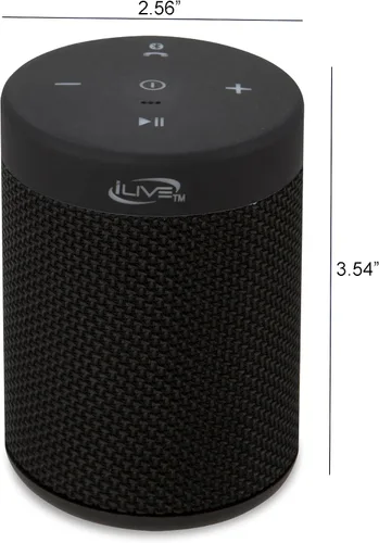 Vista 3 de iLive Electronics Altavoz inalámbrico de tela impermeable, 2.56 x 2.56 x 3.4 pulgadas, batería recargable incorporada, negro (ISBW108B)
