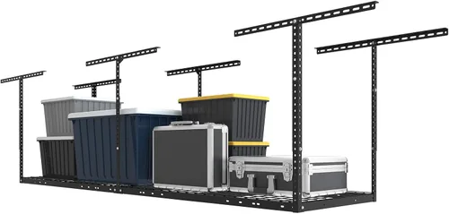 Vista 19 de FLEXIMOUNTS Estante de almacenamiento de techo de garaje de 3x8, sistema de organización de garaje ajustable, metal resistente, capacidad