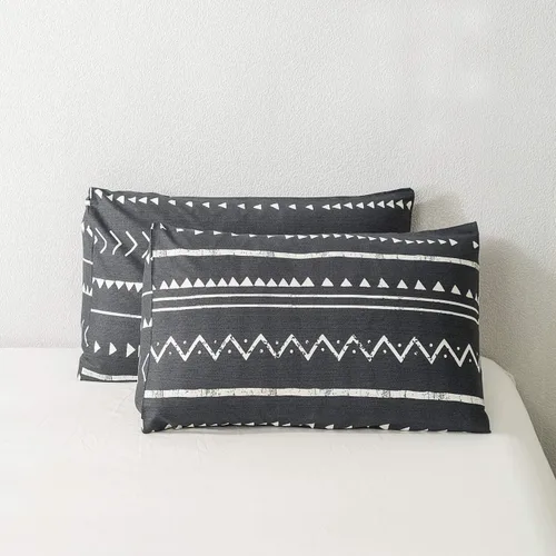 Vista 3 de SUSYBAO Juego de 2 fundas de almohada 100% algodón, tamaño Queen, diseño geométrico azteca negro, cierre de sobre, funda de almohada para decoración