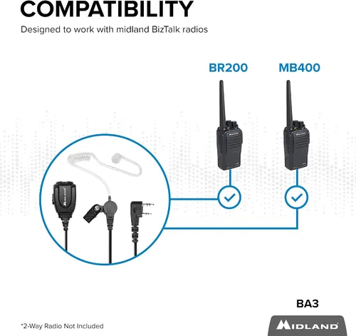 Vista 3 de Midland Auriculares ocultos BA3 para radios comerciales - Auricular transparente con micrófono Push to Talk