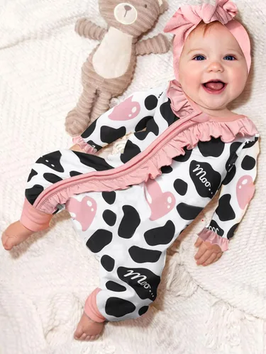 Vista 2 de Ropa de bebé recién nacida para bebé niña de manga larga con volantes y diadema