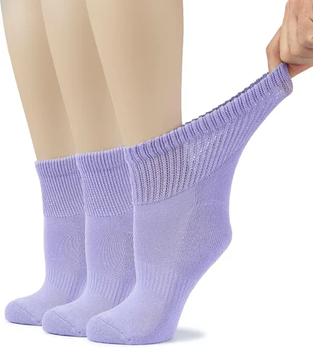 Vista 42 de Hugh Ugoli Calcetines tobilleros de algodón para mujer para diabéticos, anchos, sueltos, elásticos, puntera sin costuras, semiacolchado superior sin