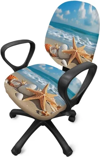 Vista 3 de Funda para silla de oficina, con temática de playa, funda elástica para silla de oficina, funda elástica de 2 piezas, funda para silla