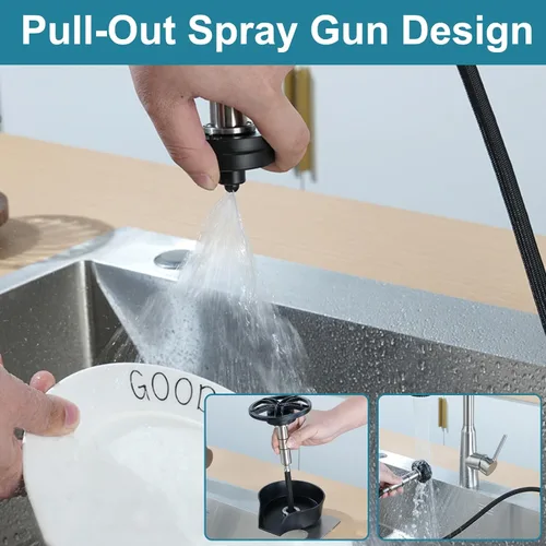Vista 3 de Enjuagadora de vidrio para fregadero de cocina, enjuague de vidrio con rociador extraíble, grifo giratorio de alta presión de 360°, enjuague