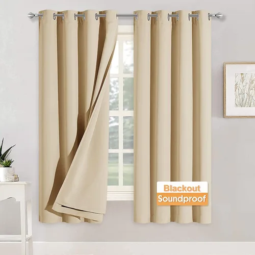 Vista 64 de RYB HOME - Cortinas con cancelación de ruido de 63 pulgadas de largo, juego de 2 paneles, 3 capas totales, cortinas opacas, insonorizadas