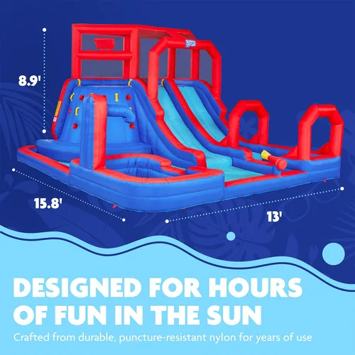 Vista 3 de SUNNY & FUN Mega Climb N' Go - Parque acuático inflable con dos toboganes Heavy-Duty Oxford Blow-Up Water Park for Kids Backyard with Deep Splash