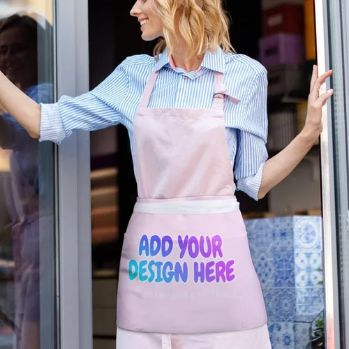 Vista 268 de AXKEUDO Delantal personalizado con bolsillos, delantales de cintura para camarera para cocinar en casa, restaurante, servir trabajo