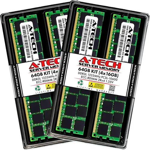 Vista 21 de A-Tech 4GB DDR3 1333MHz PC3-10600R ECC RDIMM 1Rx4 Rango único 1.5V Registrado DIMM 240-Pin Módulo de actualización de memoria RAM de servidor