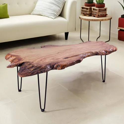 Vista 8 de Mesa de centro de madera natural, mesa de centro única de borde vivo para sala de estar