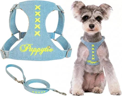 Vista 17 de Arnés sin tirones para perro, con correa multifunción, pechera suave y ajustable para mascota, no ahorca, chaleco a prueba de escape, azul vaquero