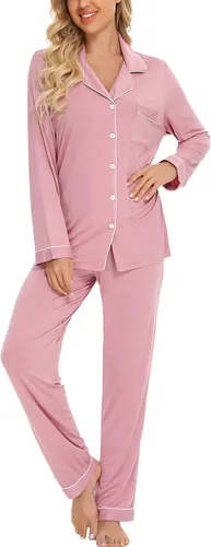 Vista 2 de Leikar Button Up Pajamas For Women Long Sleeve Viscose Soft Pjs Lounge bean paste