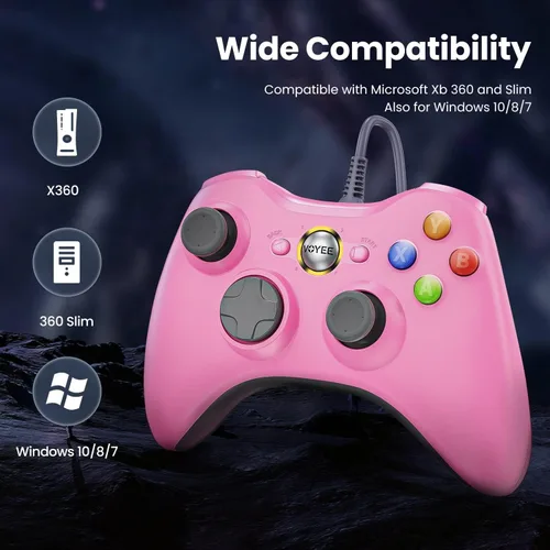Vista 4 de VOYEE Controlador de PC, controlador con cable compatible con Microsoft Xbox 360 y SlimPC Windows 1087, con joystick mejorado, doble choque
