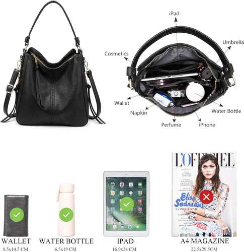 Vista 4 de Realer Bolsos Hobo para mujer, de piel sintética, bolso grande con borla