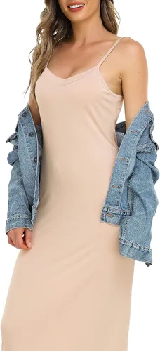 Vista 7 de Vlazom Vestido largo para mujer, básico, ajustable, tirantes delgados, vestido sin cordones, suave cuello en V, camisón debajo de los vestidos