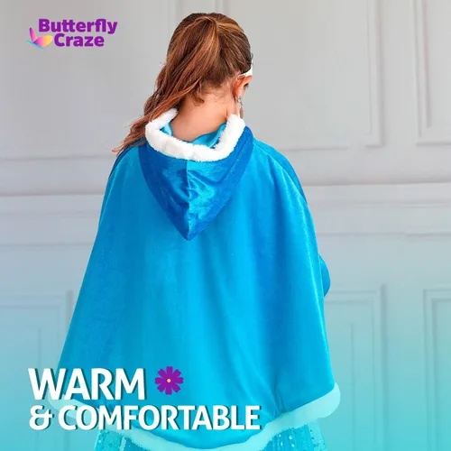 Vista 6 de Butterfly Craze Snow Princess Kids Cape with Hood Childrens Warm Winter Wrap Shawl Ice Blue Cape Only