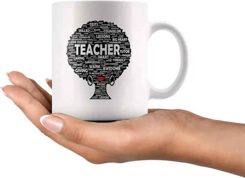 Vista 2 de Panvola Regalo para profesora de cabello natural afro para mujeres afroamericanas, taza de té de cerámica blanca de 11 onzas, regalo para el día