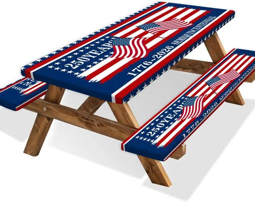 Vista 22 de Funda para Mesa de Picnic con Fundas para Bancos y Bolsa, Campista de Madera Impermeable Resistente al Viento, Cubierta de Mantel Ajustada con Borde