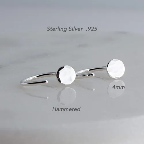 Vista 3 de Half Huggie Hammered Silver Disc Hoop Earrings for Women Tiny Cartilage Birthstone Stud Piercing Earring Hypoallergenic Screw Back Dainty Hug
