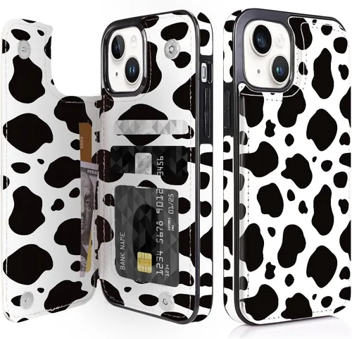 Vista 11 de Funda compatible con iPhone 14/15 con tarjetero y ranuras integradas de piel sintética con función atril y a prueba de golpes para iPhone 14/15