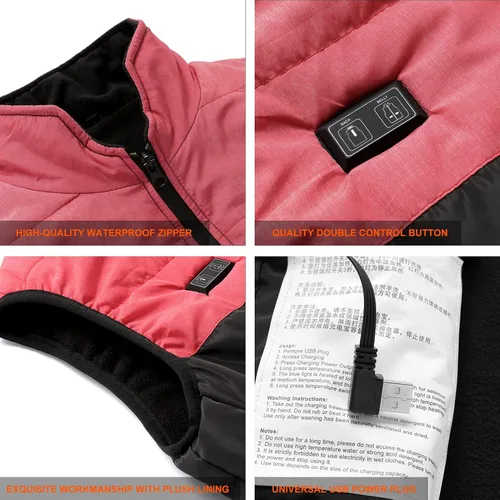Vista 3 de Chaleco calefactor para hombre, lavable, con calefacción, recargable por USB, para campamento, caza, pesca, esquí