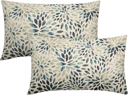 Vista 24 de Juego de 2 fundas de almohada de dalia rojo burdeos de 16 x 16 pulgadas, fundas de almohada geométricas rústicas de flores de algodón y lino