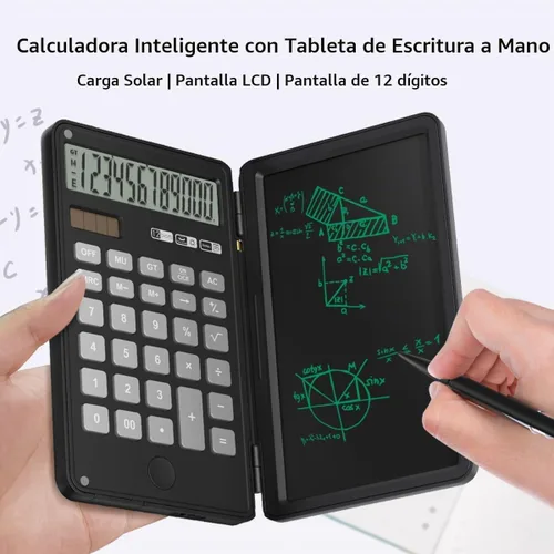 Vista 6 de Calculator with Writing Pad,12-Digit LCD Display, Dual Power Solar + Coin Cell,1-Yr Battery Life Silicone Keys for Comfort Lightweight Portable for