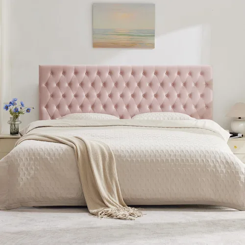Vista 17 de Kingfun Cabecera capitonada tapizada para cama de tamaño completo con diseño moderno de botones, cabecera ajustable de madera maciza, cabeceros Rosa