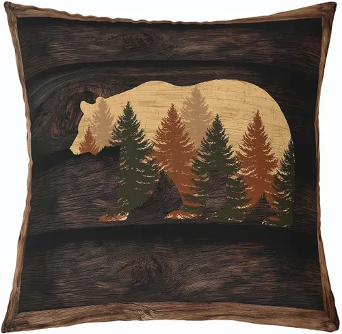 Vista 19 de Cartoon Bear Pillow Cover Cute Wild Animal Paw Print Cushion Cover for Kids Boys Girls Teens Jungle Pine Trees Silhouette Cabin Pillow Case for