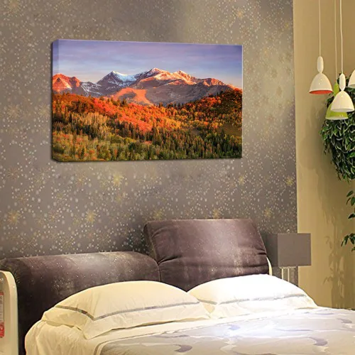 Vista 4 de LevvArts - Arte de pared de paisaje otoñal amanecer en las montañas Wasatch, Utah, Estados Unidos, lienzo impreso en lienzo de otoño pintura