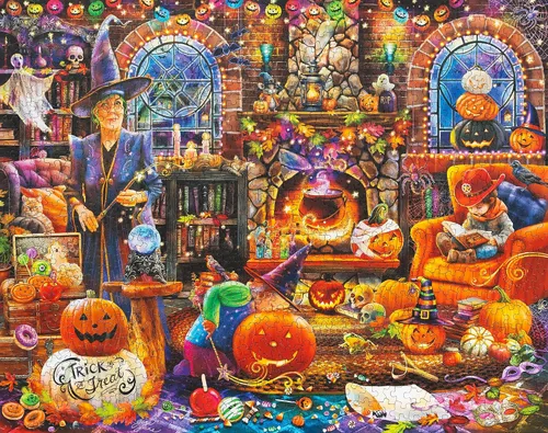 Vista 9 de Springbok 's Grandma's Halloween Party - Rompecabezas de 1000 piezas para Adutls Featues una escena de Halloween caprichosa para rompecabezas