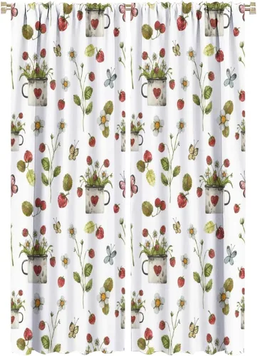 Vista 21 de Cortinas bohemias con diseño de fresas, bonitas cortinas bohemias con bolsillo para barra de fruta, tratamiento de ventana para cocina, sala