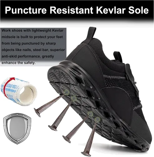 Vista 4 de Zapatos de punta de acero para hombres y mujeres, zapatos de trabajo de seguridad, cómodos, con puntera de acero, a prueba de pinchazos, zapatos