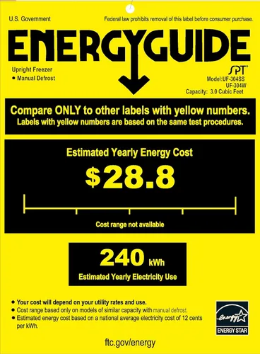 Vista 2 de SPT UF-304SS Energy Star - Congelador vertical, 3.0 pies cúbicos, acero inoxidable