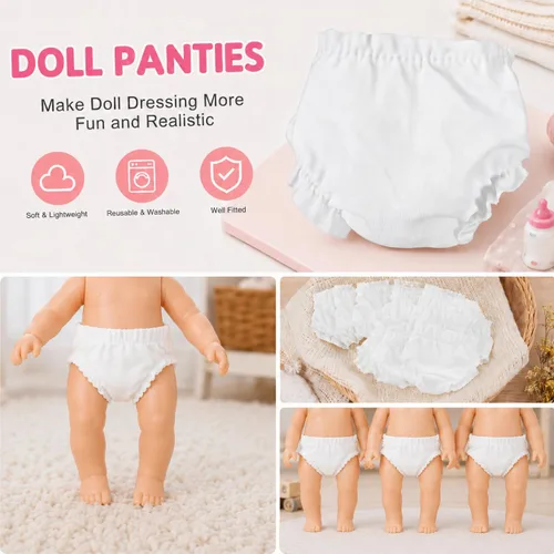 Vista 9 de 12 pañales para muñecas de bebé, ropa interior blanca para muñecas de 5 a 7 pulgadas, pañales reutilizables para muñecas recién nacidas, accesorios