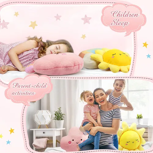 Vista 4 de Queekay Juego de 3 cojines de felpa suave para niños, luna y estrella, almohada de felpa suave para guardería, bonita almohada para habitación