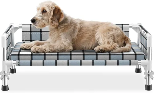 Vista 11 de Cama elevada elevada para perros al aire libre – Cuna fresca y lavable para perros con barandilla, cama de malla de algodón duradera y transpirable