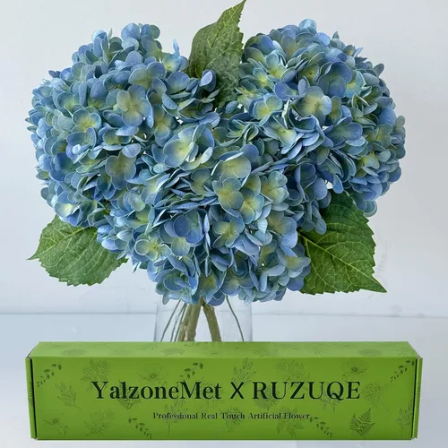 Vista 12 de YalzoneMet 3 unidades de flores artificiales de hortensia color beige cremoso de 21 pulgadas con textura real, flores de látex sintético