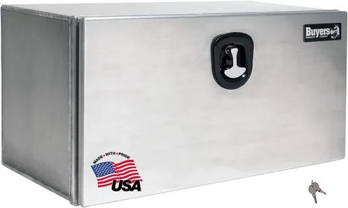 Vista 7 de Buyers Products 1706500 - Caja de aluminio para debajo de la carrocería de camión plateada con puerta de banda de rodadura diamantada, 18x18x24