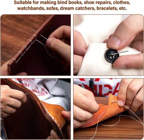 Vista 7 de WUTA Kit de costura de cuero, kit de costura de cuero con punzón de costura, agujas, hilo encerado, kit de reparación de tapicería, herramientas