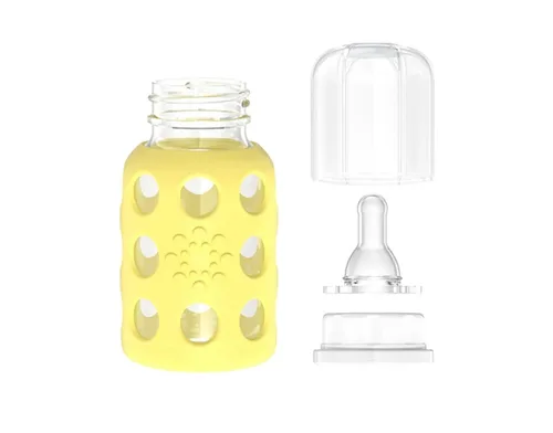 Vista 4 de Biberón Lifefactory BPA con funda protectora de silicona de vidrio y chupa etapa 1, Amarillo