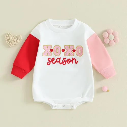 Vista 98 de SOLILOQUY Traje de manga larga con cuello redondo para el primer día de San Valentín para bebé niño y niña, mameluco de corazón de amor
