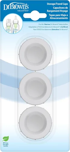 Vista 15 de Dr. Brown's Tapones de almacenamiento/viaje estrechos para biberones anticólicos Options+ para bebé, se ajusta a 8 oz/250 mL y 4 oz/120 mL, sin BPA