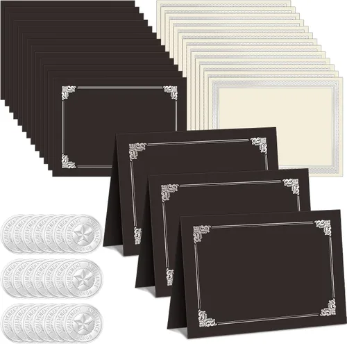 Vista 9 de El kit de certificado de 150 piezas incluye 50 soportes para certificados, cubiertas de diploma, 50 piezas de papel de certificado con borde